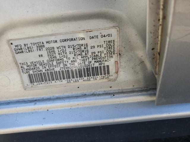 JTEHH20V110102617 - 2001 TOYOTA RAV4 SILVER photo 13