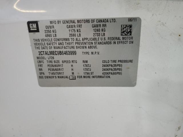 2CTALMEC9B6463999 - 2011 GMC TERRAIN SLE WHITE photo 13
