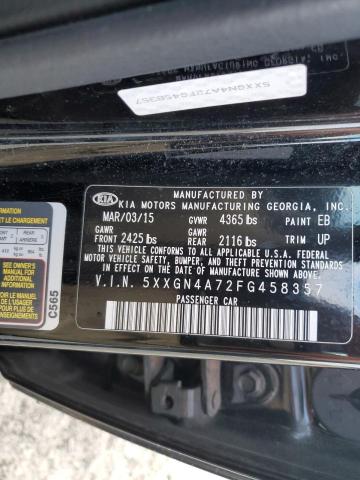 5XXGN4A72FG458357 - 2015 KIA OPTIMA EX BLACK photo 12