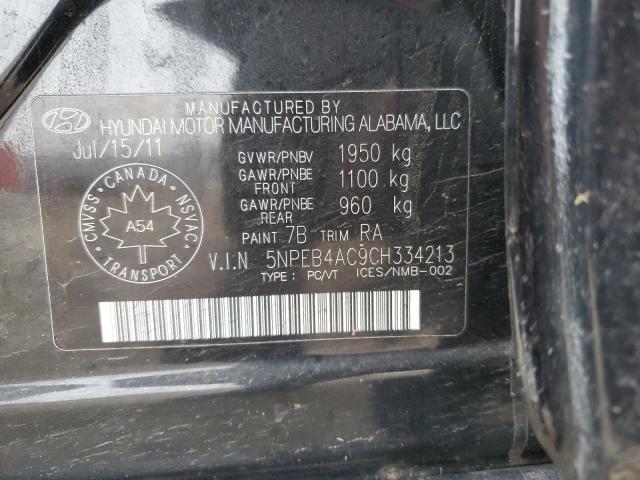 5NPEB4AC9CH334213 - 2012 HYUNDAI SONATA GLS BLACK photo 12