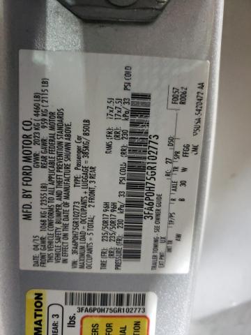 3FA6P0H75GR102773 - 2016 FORD FUSION SE 银色 照片 13