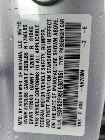 19XFB2F95FE087061 - 2015 HONDA CIVIC EXL 银色 照片 12
