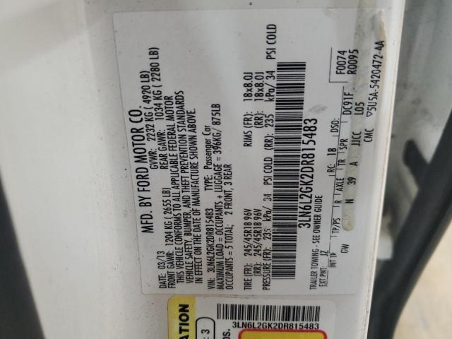 3LN6L2GK2DR815483 - 2013 LINCOLN MKZ WHITE photo 12