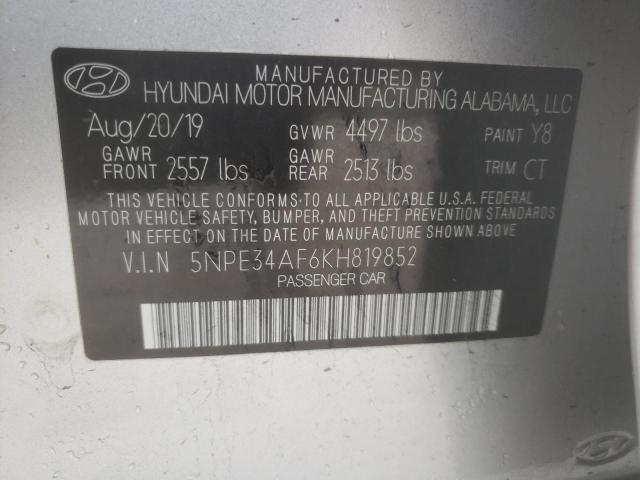 5NPE34AF6KH819852 - 2019 HYUNDAI SONATA LIMITED 银色 照片 12