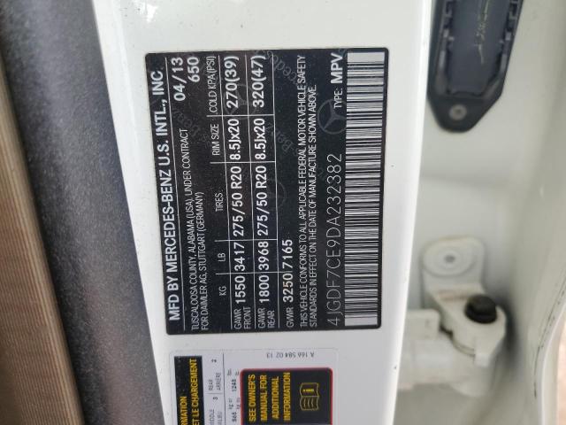 4JGDF7CE9DA232382 - 2013 MERCEDES-BENZ GL 450 4MATIC WHITE photo 13