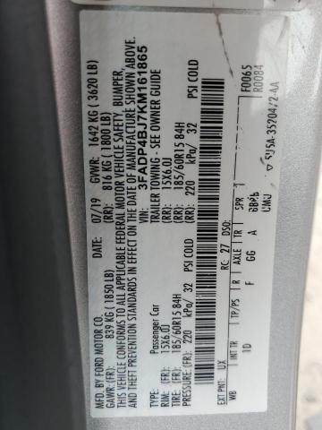 3FADP4BJ7KM161865 - 2019 FORD FIESTA SE ვერცხლისფერი ფოტო 12