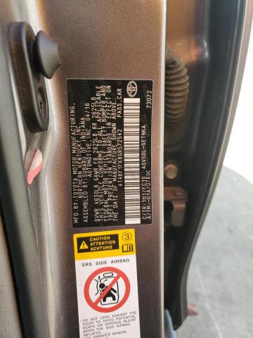 4T4BF1FK8GR572542 - 2016 TOYOTA CAMRY LE GRAY photo 12