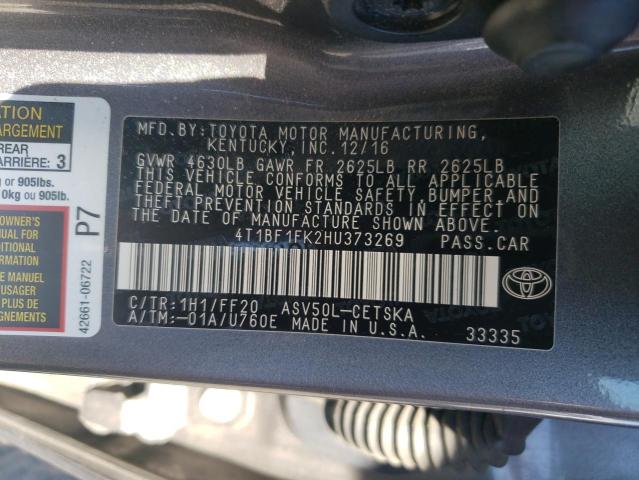 4T1BF1FK2HU373269 - 2017 TOYOTA CAMRY LE 灰色 照片 12