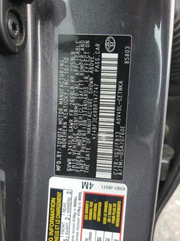 4T4BF3EK8BR147747 - 2011 TOYOTA CAMRY BASE GRAY photo 12