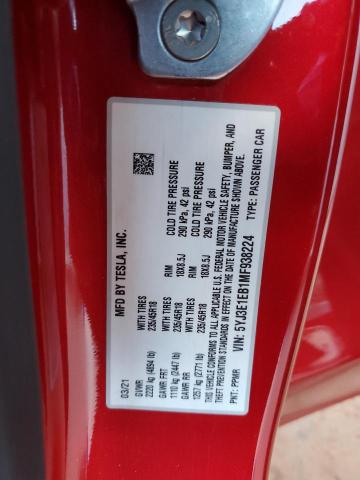 5YJ3E1EB1MF938224 - 2021 TESLA MODEL 3 Rot Foto 12