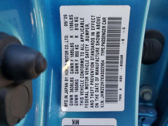 JHMZE2H7XAS022954 - 2010 HONDA INSIGHT EX ლურჯი ფოტო 14