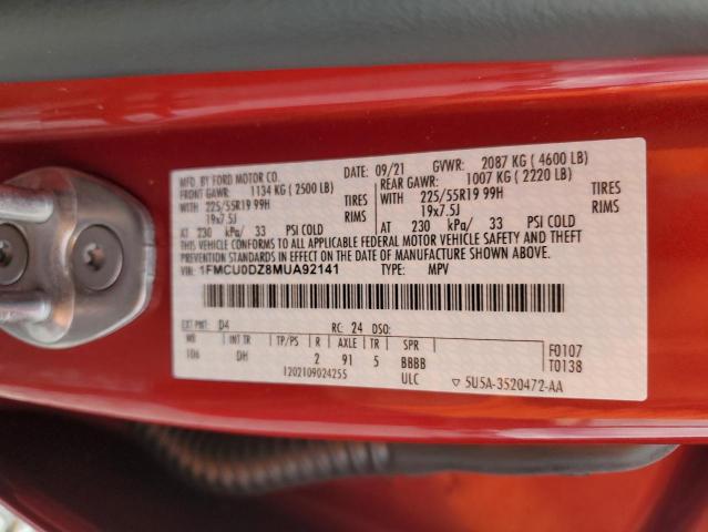 1FMCU0DZ8MUA92141 - 2021 FORD ESCAPE TITANIUM RED photo 13