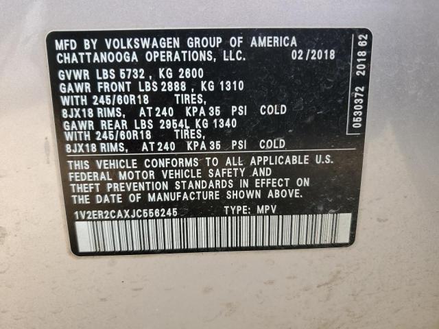 1V2ER2CAXJC556245 - 2018 VOLKSWAGEN ATLAS SEL SILVER photo 14