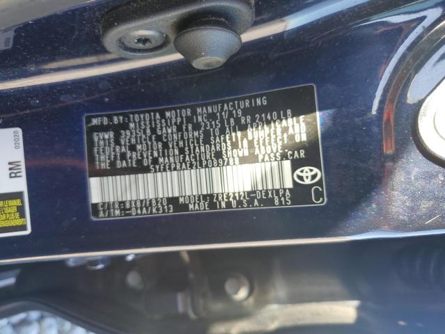 5YFEPRAE2LP089788 - 2020 TOYOTA COROLLA LE BLUE photo 12