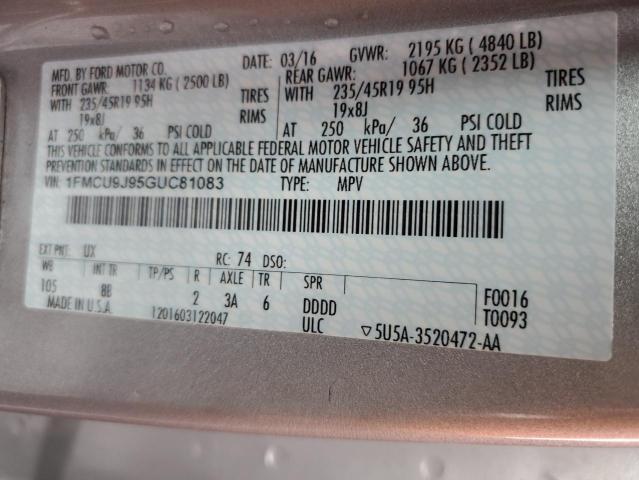 1FMCU9J95GUC81083 - 2016 FORD ESCAPE TITANIUM SILVER photo 13