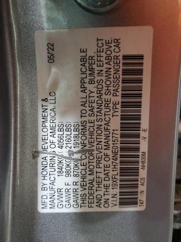 19XFL1H74NE015771 - 2022 HONDA CIVIC EXL SILVER photo 13