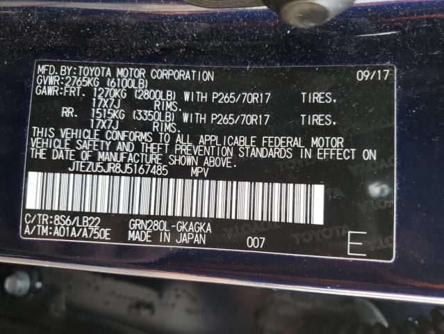 JTEZU5JR8J5167485 - 2018 TOYOTA 4RUNNER SR5 蓝色 照片 14