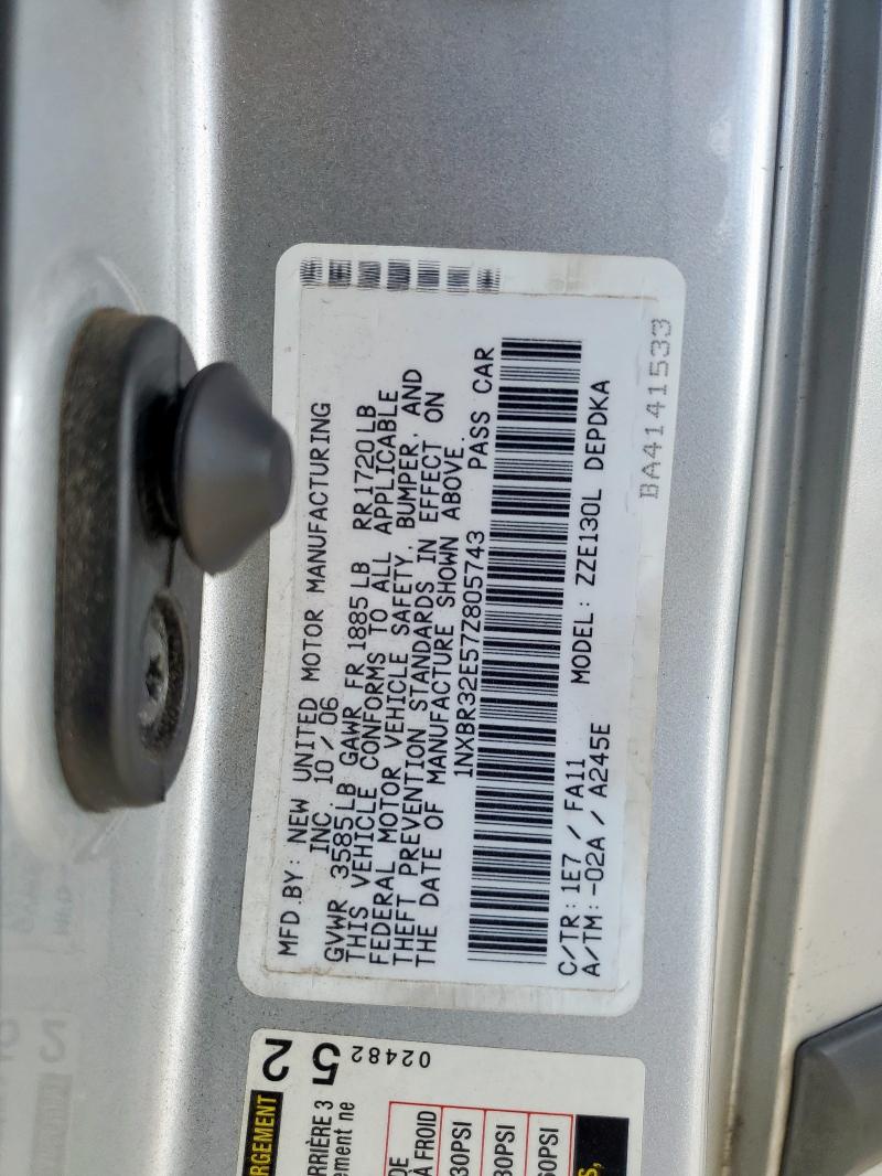 1NXBR32E57Z805743 - 2007 TOYOTA COROLLA CE SILVER photo 12