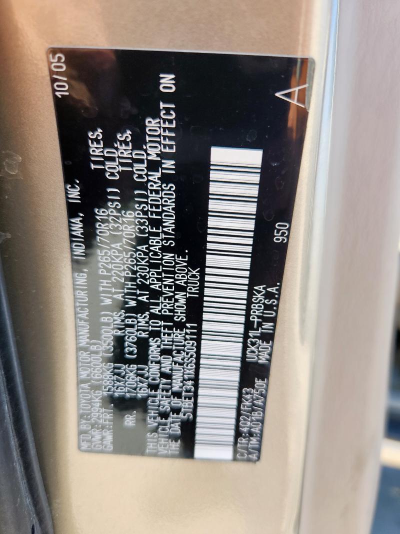 5TBET341X6S509111 - 2006 TOYOTA TUNDRA DOUBLE CAB SR5 BEIGE photo 12