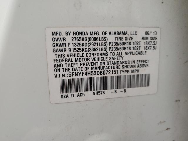 5FNYF4H55DB072151 - 2013 HONDA PILOT EXL Blanco foto 13