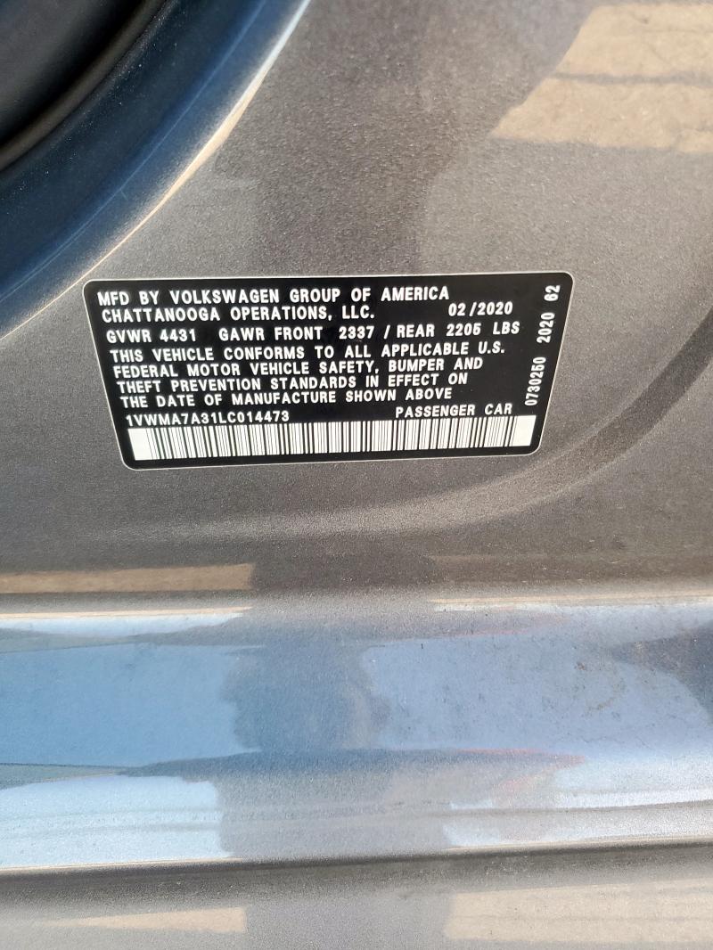 1VWMA7A31LC014473 - 2020 VOLKSWAGEN PASSAT R-LINE Մոխրագույն լուսանկար 12