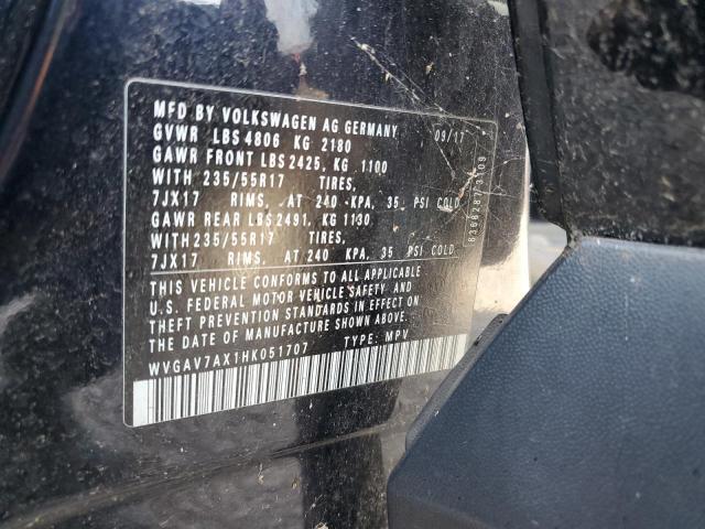 WVGAV7AX1HK051707 - 2017 VOLKSWAGEN TIGUAN S 黑色 照片 12