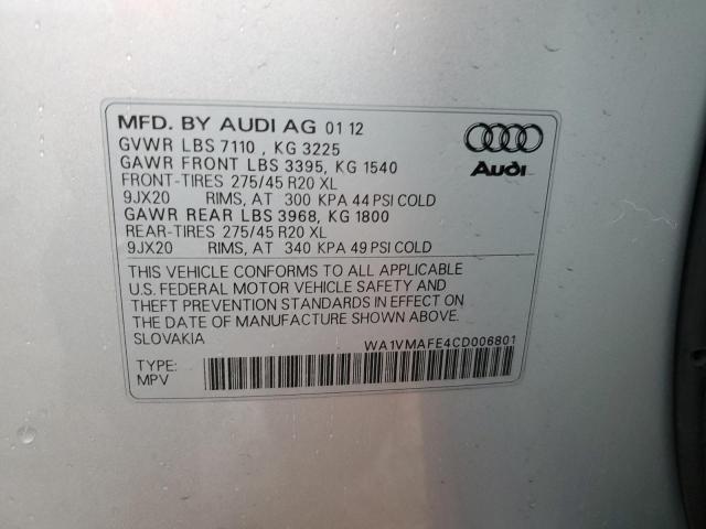 WA1VMAFE4CD006801 - 2012 AUDI Q7 PRESTIGE SILVER photo 13