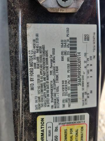 3FA6P0HR9DR309714 - 2013 FORD FUSION SE BLACK photo 12