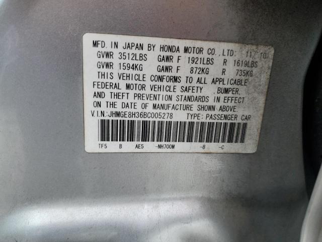 JHMGE8H36BC005278 - 2011 HONDA FIT SILVER photo 13