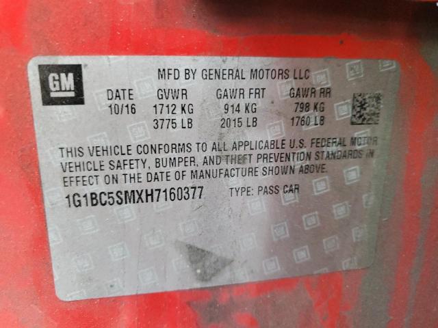 1G1BC5SMXH7160377 - 2017 CHEVROLET CRUZE LS 红色 照片 13