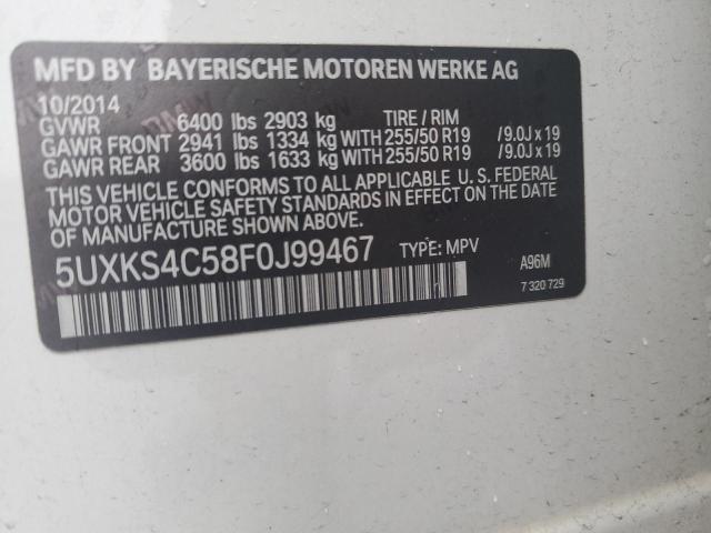 5UXKS4C58F0J99467 - 2015 BMW X5 XDRIVE35D WHITE photo 12
