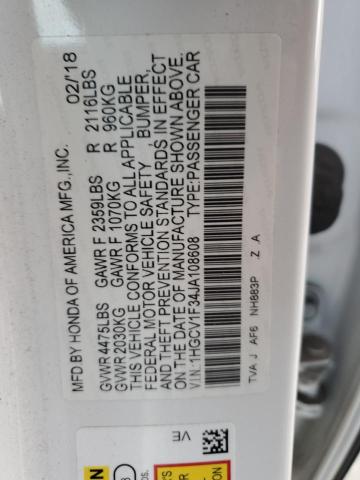 1HGCV1F34JA108608 - 2018 HONDA ACCORD SPORT Ақ фото 12