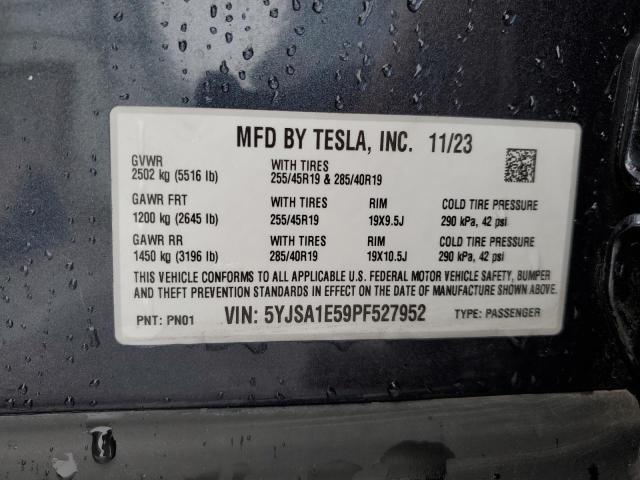 5YJSA1E59PF527952 - 2023 TESLA MODEL S GRAY photo 12