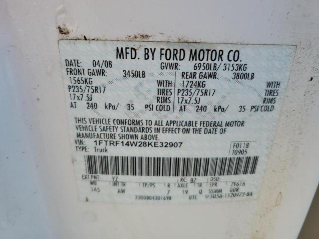 1FTRF14W28KE32907 - 2008 FORD F150 WHITE photo 13