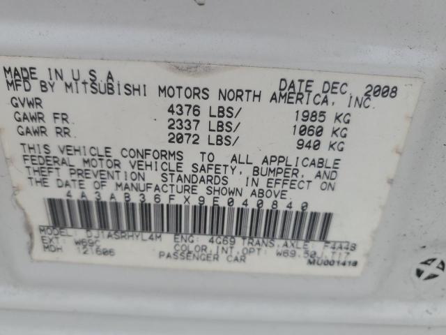 4A3AB36FX9E040840 - 2009 MITSUBISHI GALANT ES WHITE photo 12