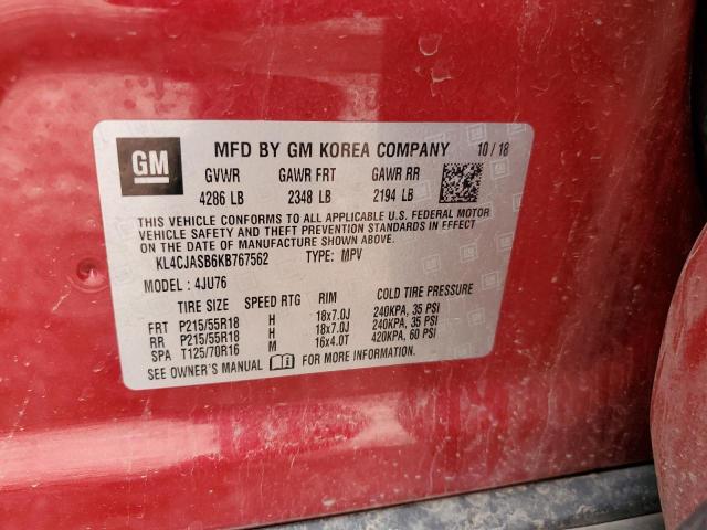 KL4CJASB6KB767562 - 2019 BUICK ENCORE PREFERRED Красный фото 13