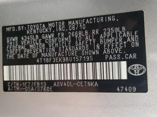4T1BF3EK9BU157195 - 2011 TOYOTA CAMRY BASE SILVER photo 12