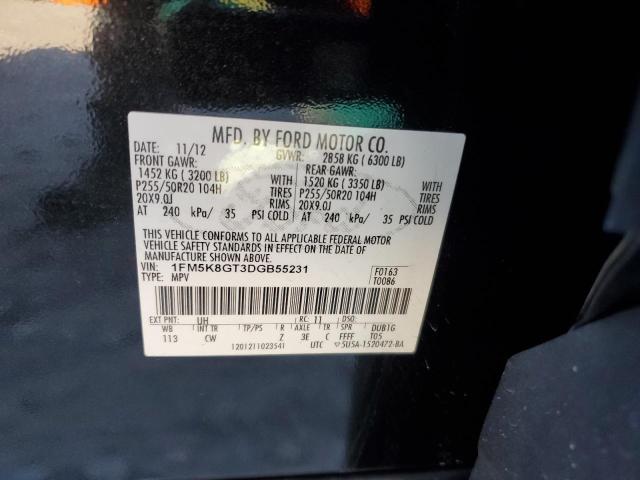 1FM5K8GT3DGB55231 - 2013 FORD EXPLORER SPORT BLACK photo 13