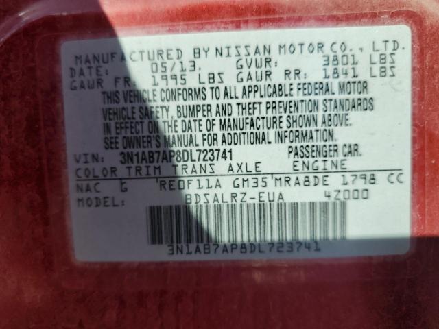 3N1AB7AP8DL723741 - 2013 NISSAN SENTRA S Қызыл фото 12