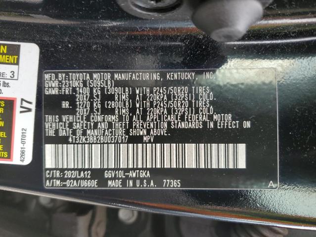 4T3ZK3BB2BU037017 - 2011 TOYOTA VENZA 黑色 照片 12