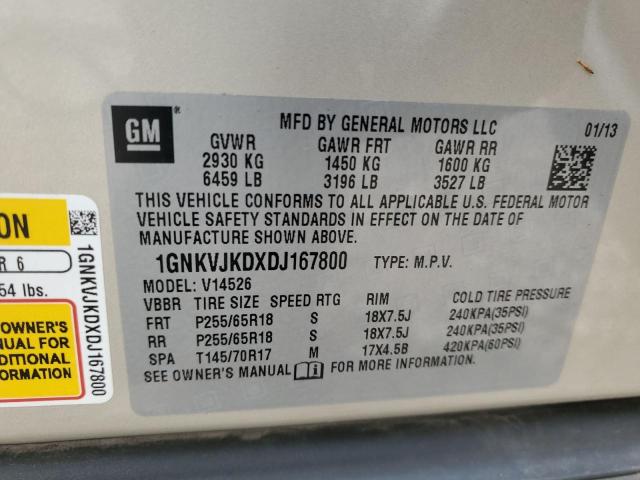 1GNKVJKDXDJ167800 - 2013 CHEVROLET TRAVERSE LT Brązowy zdjęcie 13