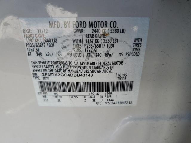 2FMDK3GC4DBB43143 - 2013 FORD EDGE SE 白色 照片 13