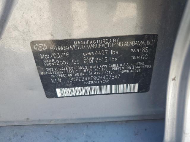 5NPE24AF9GH407547 - 2016 HYUNDAI SONATA SE SILVER photo 12