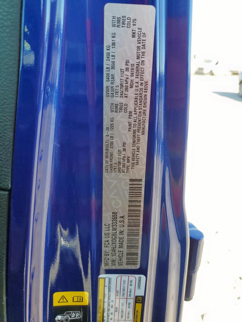 1C4HJXDG6LW333658 - 2020 JEEP WRANGLER U SPORT أزرق صورة 13