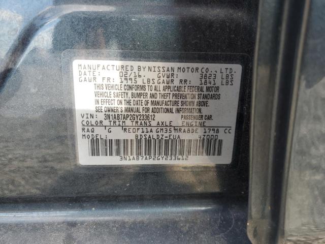 3N1AB7AP2GY233612 - 2016 NISSAN SENTRA S BLUE photo 12