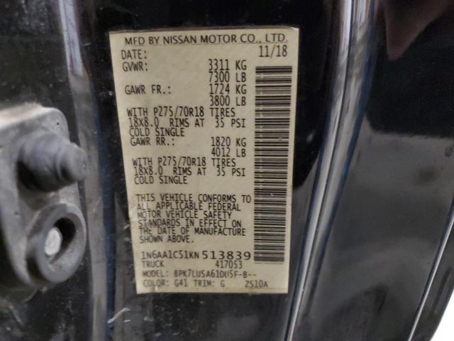 1N6AA1C51KN513839 - 2019 NISSAN TITAN SV BLACK photo 13