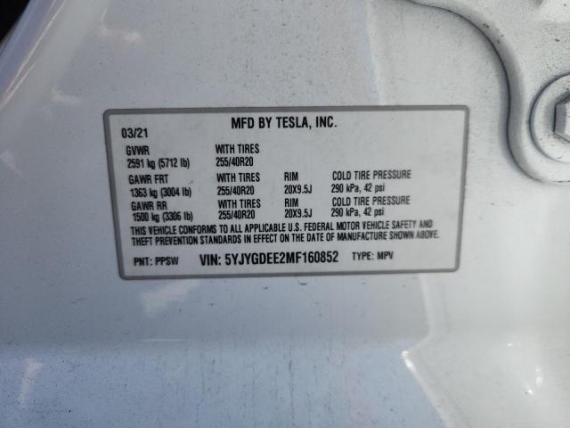 5YJYGDEE2MF160852 - 2021 TESLA MODEL Y WHITE photo 13