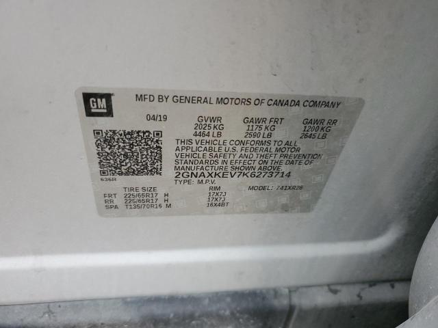 2GNAXKEV7K6273714 - 2019 CHEVROLET EQUINOX LT ვერცხლისფერი ფოტო 13