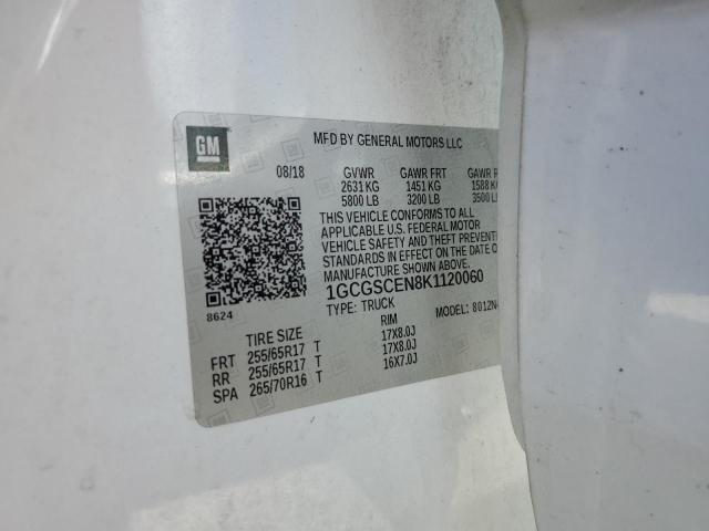 1GCGSCEN8K1120060 - 2019 CHEVROLET COLORADO LT WHITE photo 13