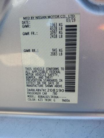 1N4BL4BV7KC208190 - 2019 NISSAN ALTIMA S Gümüş foto 12